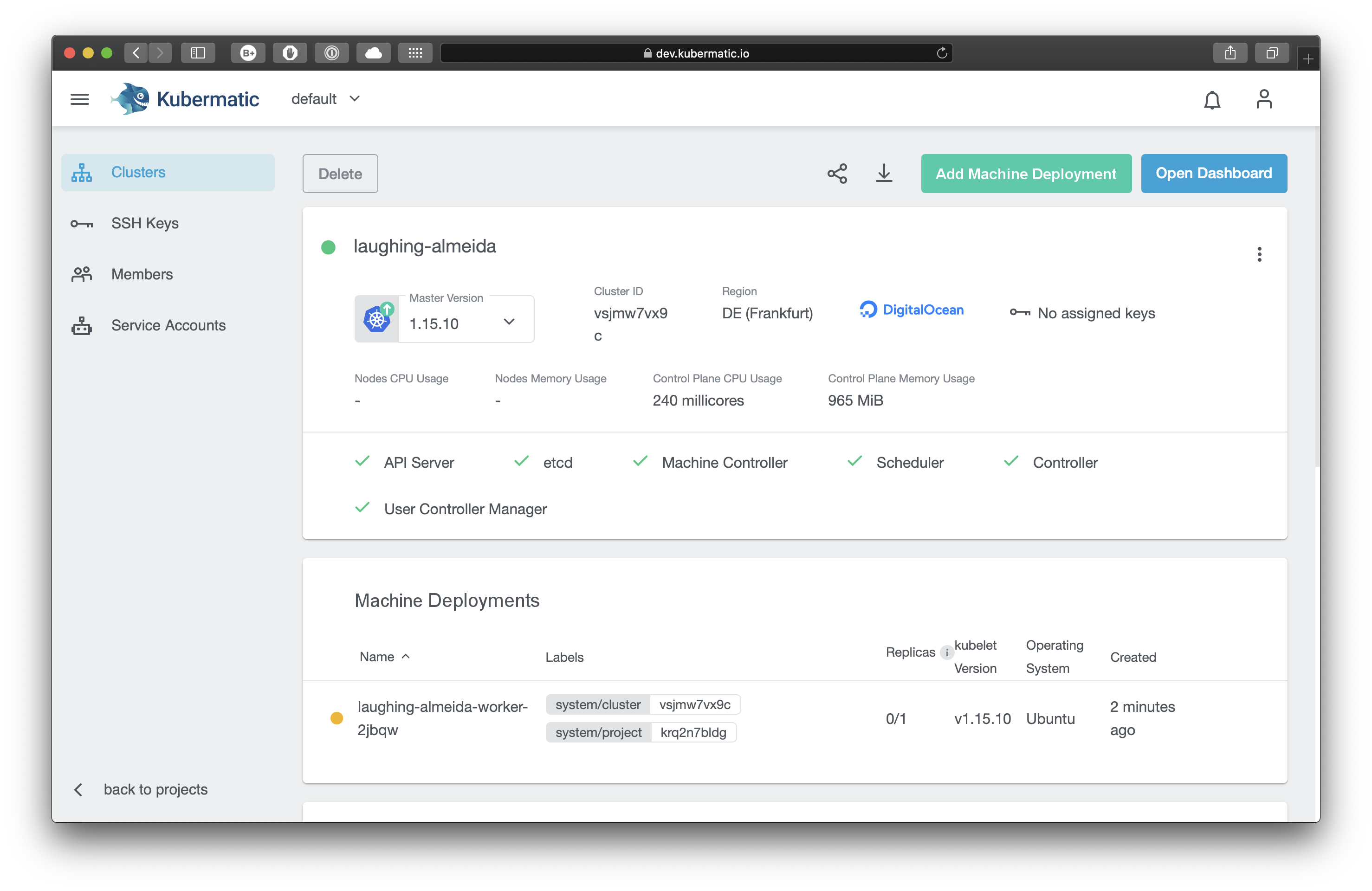 Cluster with available upgrade