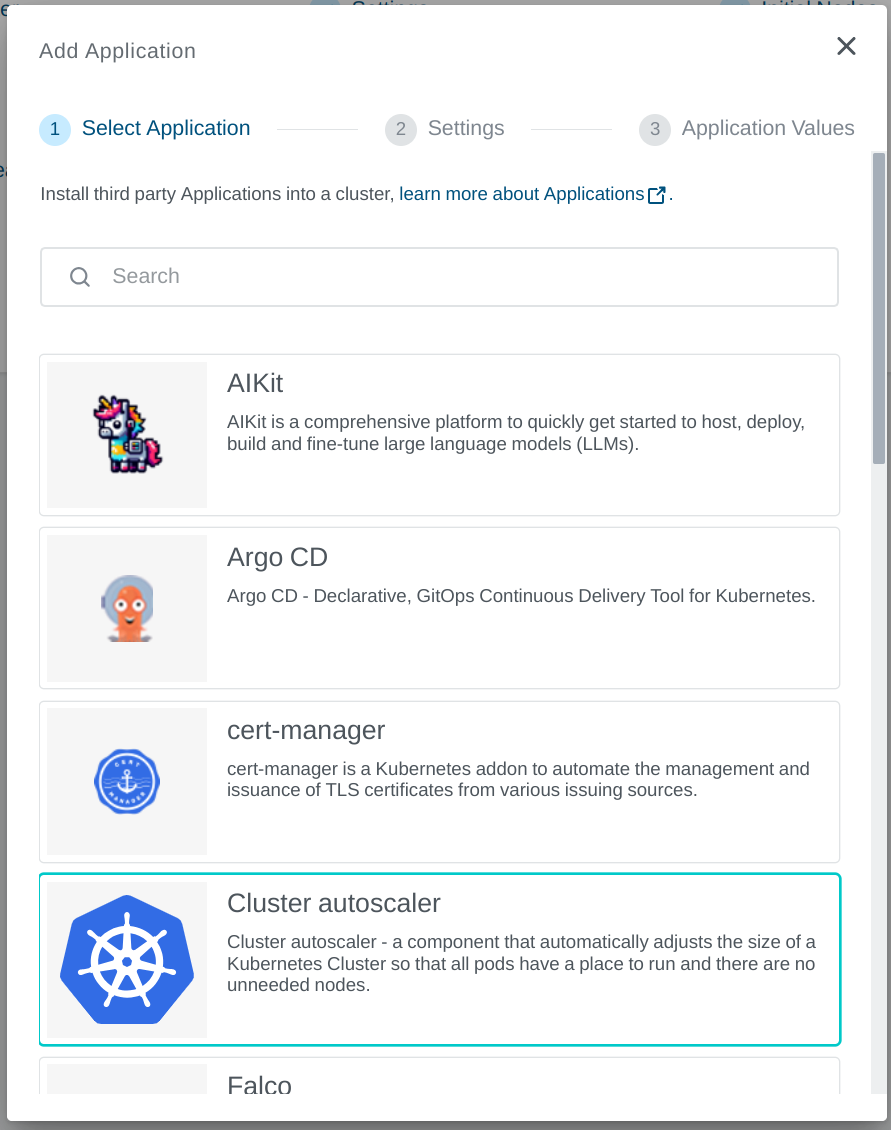 Select Cluster Autoscaler Application
