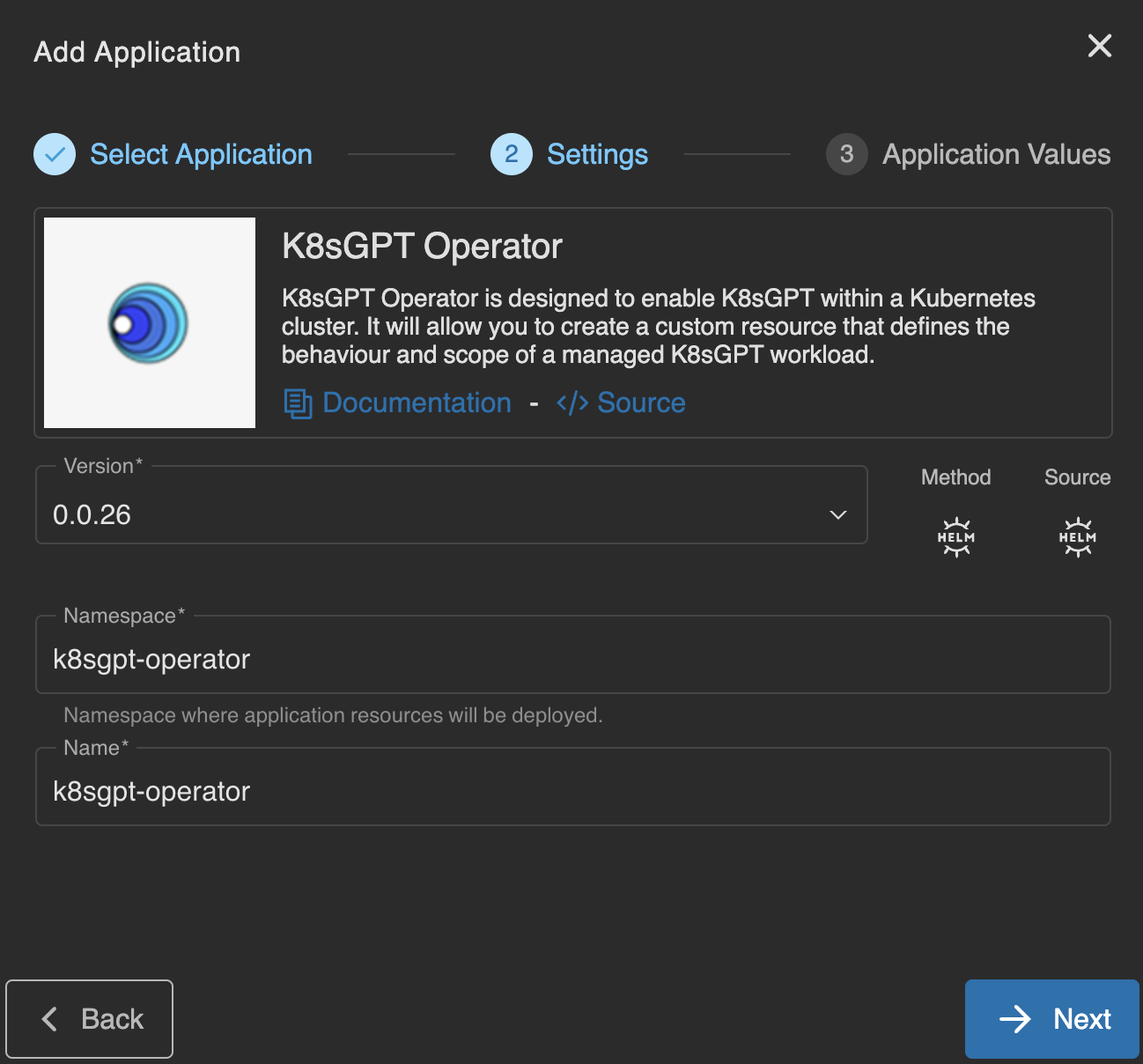 Settings for K8sGPT-Operator Application