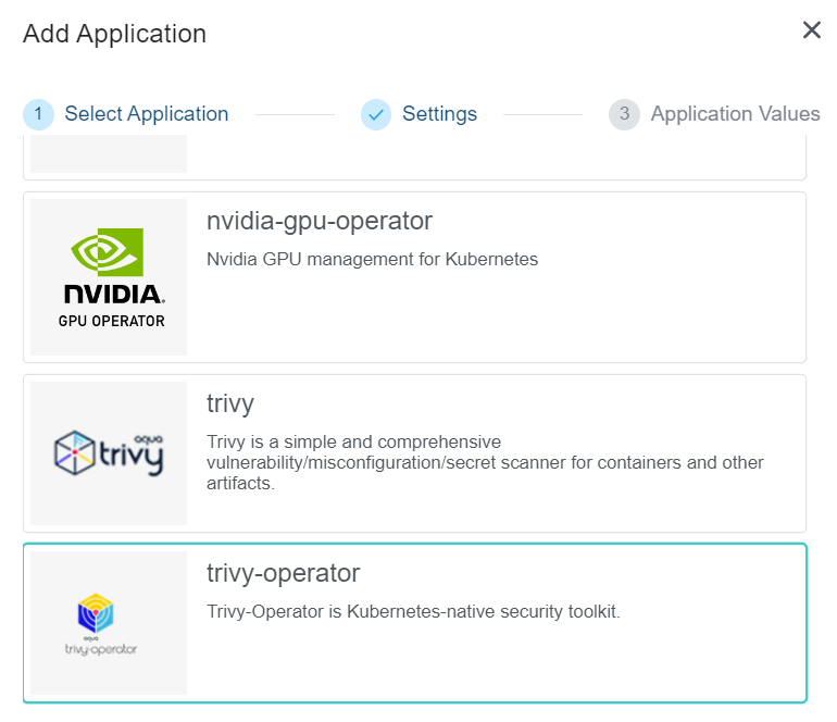 Select Trivy Operator Application