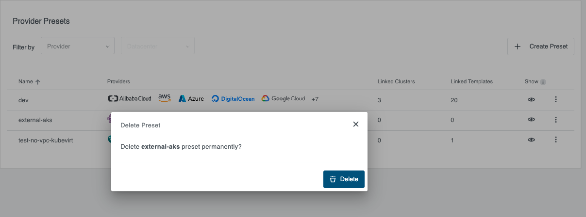 Delete Preset with no associations